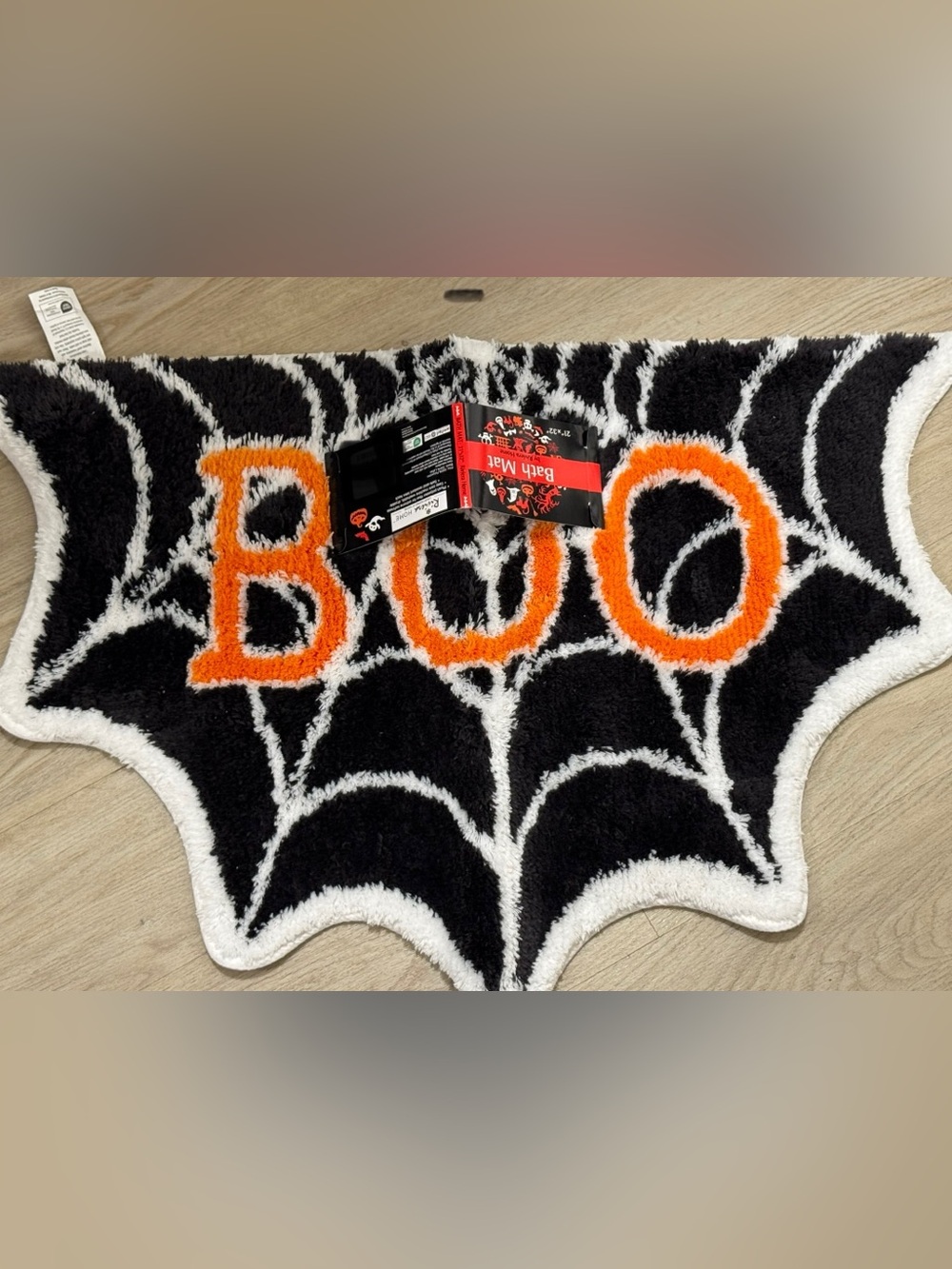 Riviera Halloween 'BOO' Bath Mat in Black, White & Orange